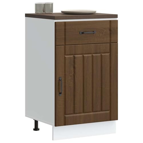 Qnhdfrt Lucca Oak Brown Kitchen Base Cabinet 50 x 46 x 81.5 cm Engineered Wood Storage Unit with Adjustable Feet and Drawer for Modern Kitchen Pantry Living Room Bathroom