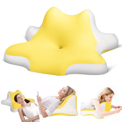 ByNaRIX Reading Pillow for Lying, Leaning and Prone, Contour Memory Foam Pillow, Ergonomic Cervical Pillow for Neck and Shoulder Pain Relief, Bed Wedge Pillow Yellow