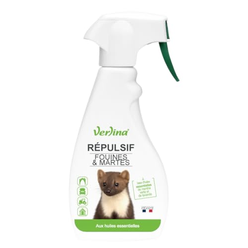 Verlina Répulsif Fouines et Martres, Spray 500 ml, Protection Naturelle à la Menthe Poivrée et Lavande, pour Intérieur et Extérieur