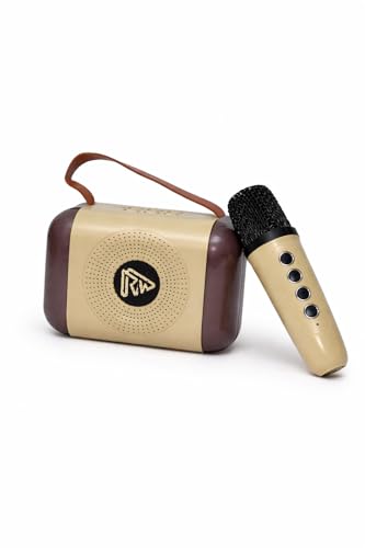 Image of Rock Music Portable Wireless Speaker with Karaoke Mic, 20W Output, RGB Disco Light, Gold and Brown, Model RM-BT487