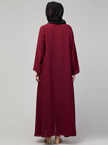 Image of Mallika Women Modest Wear Nida Matt Front Open Zipper Abaya Burkha for Everyday use (Maroon, XL)