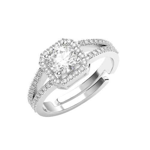 Image of Clara Pure 925 Sterling Silver Cathedral Halo Finger Ring | Swiss Zircon Platinum Plated | Size Adjustable | Gift for Women Girls Wife Girlfriend