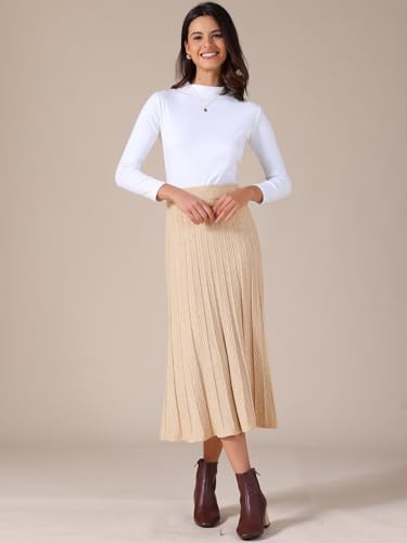 Allegra K Women's Sweater Skirts High Waist Pleated Casual A Line Knit Midi Skirt2
