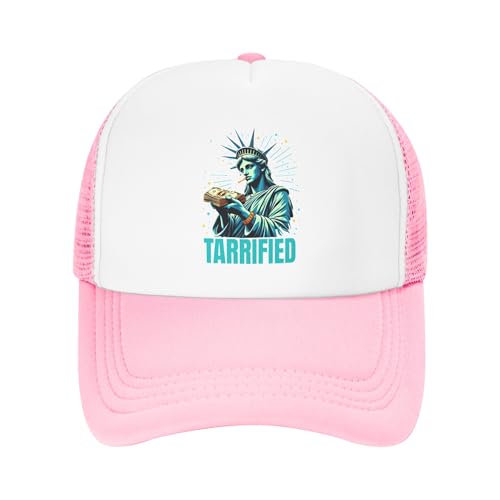 Greenchant FDT America is Tariffied Funny Trucker Hat Resist Tariffs Kids Hats Adjustable Mesh Baseball Cap - Pink