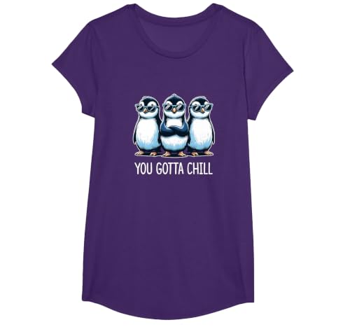 You Gotta Chill - Cool Penguins - T-Shirt, Girls, Purple, Large