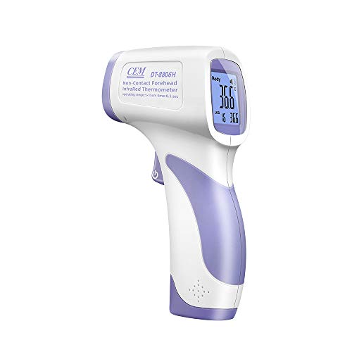Contactless infrared fever thermometer CEM DT-8806H, medical device for temperature screening, precise non-contact measurements.