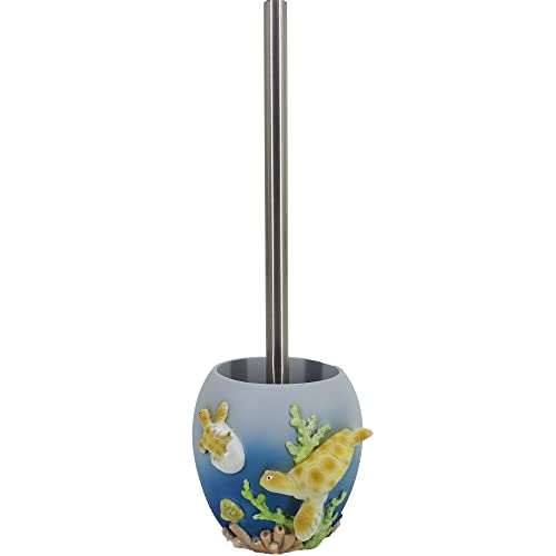 Image of 4 Inch Turtle Toilet Brush Holder, Resin Ocean Bathroom Decor | Resin mother & baby turtle, hygienic lid, ocean blue coastal decor, cute bathroom organizer, YHHRESINKING