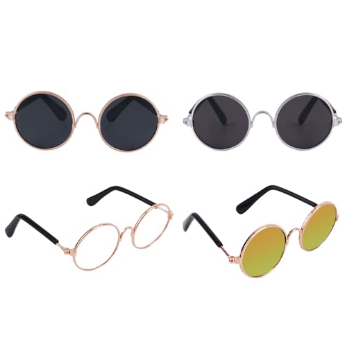 Penitue 4pcs Mini Doll Glasses, Cute Tiny Sunglasses for Most Dolls Outfit and Toys Clothes Set Decorations with Metal Frame Multi-Color Lenses Fashion Eyewear Accessories (Color 1)