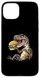 utahraptor ark saddle Fácil instalación Utahraptor comiendo una hamburguesa con queso Carcasa para iPhone 15 Plus