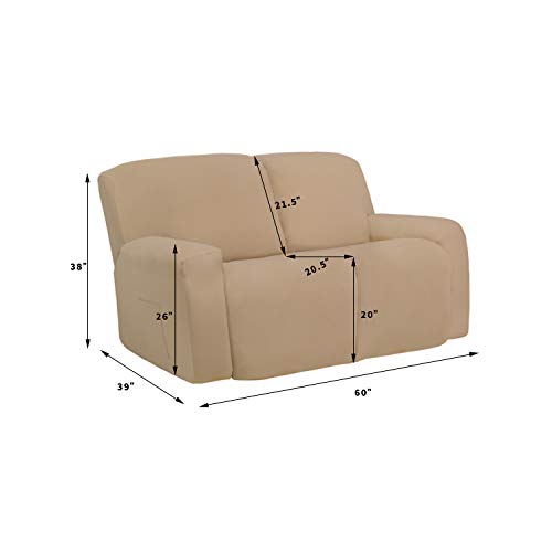 Image of Easy-Going 6 Pieces Microfiber Stretch Sectional Recliner Sofa Slipcover Soft Fitted Fleece 2 Seats Couch Cover Washable Furniture Protector with Elasticity for Kids(Recliner Loveseat, Natural)