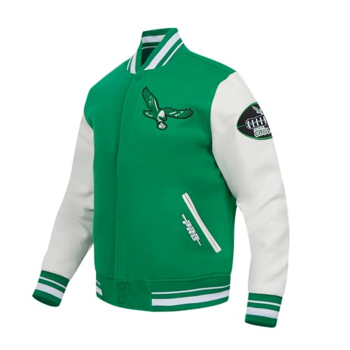 Pro Standard Mens NFL Philadelphia Eagles Old English Varsity Jacket Kelly Green/White L - Image 3