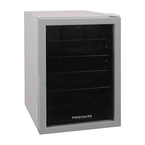Frigidaire Beverage Fridge Refrigerator with Glass Door, Compact Mini Fridge with Digital Temperature Control Fits 87 Cans or 24 Bottles - 19.29" D x 25" W x 17.51" H, Silver on Fridge.com
