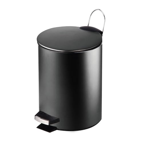 GREATOYAR Papelera de Metal con Pedal, Cubo de Basura de Acero Inoxidable con Reposapiés Antideslizante para Cocina, Baño, Oficina, 5 Litros, Negro