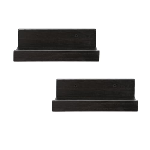Z metnal Pequeños estantes flotantes, mini estante de pared de madera natural para repisa de fotos, negro, montado en la pared, 20 x 14 cm, 2 unidades