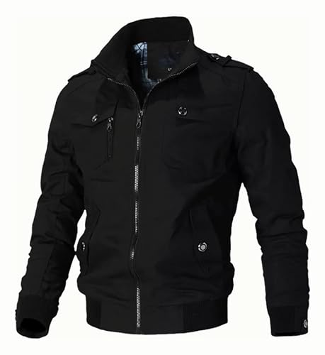 La Mejor Recopilación de Chaquetas para Hombre comprados en linea. 45 Chamarra Informal Para Hombre Chamarra Militar Con Cremaller Chaqueta de algodón con cuello (MX/US, Alfa, Mediano, Regular, Alto, Negro)