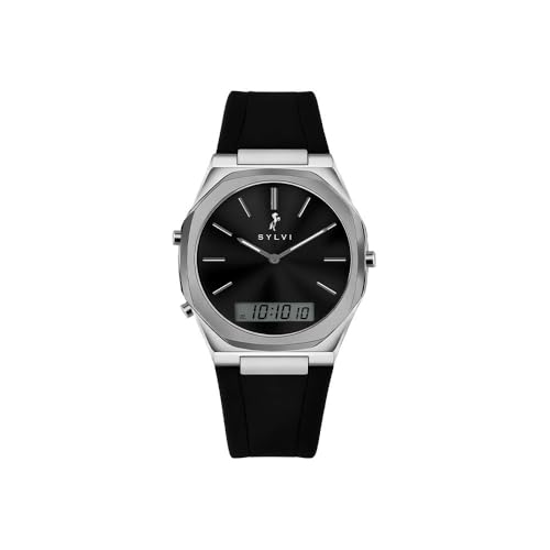 Image of Sylvi Analog-Digital Silver Case Black Silicone Strap Analog-Digital Watch for Men with