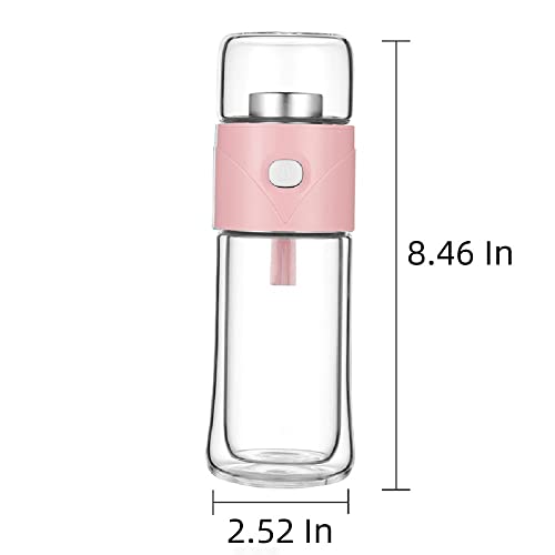 Glass Tea Infuser Bottle–Tea Tumbler With Infuser,Portable Double Walled Borosilicate Glass Travel Tumbler, 350Ml / 11.8Oz Glass Water Bottle For Loose Leaf Tea, Coffee And Fruit Water (Pink) #TOP1