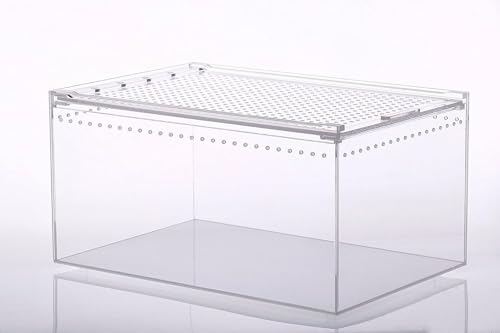 Wenrox レプタイルボックス 爬虫類 飼育ケース 虫かご 大 透明アクリル飼料箱 飼育ケース レプタイルボックス ワイド レオパ ケージ 両生類通気性防走蓋スライド式餌箱 サソリ、クモ、カエル、カメ、ゲッコ、カマキリ、ヘビ、庵クラブなどのテ ラリウムタ