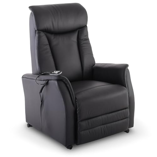 Raburg Fernsehsessel mit Aufstehhilfe & Liegefunktion, Relaxsessel mit Sitzheizung, 2 Motoren separat verstellbar, Fernbedienung, Taschenfederkern, Leder/Kunstleder – Schwarz | EOS 2