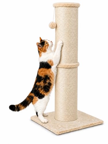 Image of PAWSCRAT Cat Scratching Post 32 Inch, Natural Sisal Cat Scratch Post, Scratch-Resistant and Durable Tall Cat Scratcher for Indoor Cats, Protect Your Furniture by Changing Your Cat's Scratching Habit