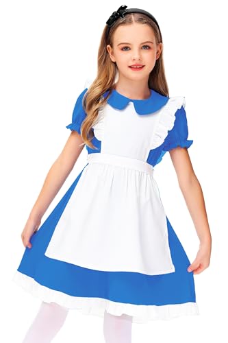 Deerose Kids Blue White Dresses with White Apron Halloween Princess Dress 3-14 Years