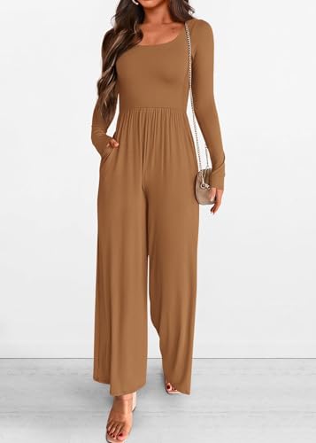 KIRUNDO Long Sleeve Jumpsuit for Women One Piece Outfits(Brown, XS) - image 4