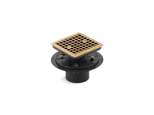 KOHLER 9136-2MB Clearflo Square Design Tile-In Shower Drain, Removable Grid Plate, 2" & 3" PVC Connection, Corrosion Resistant, Vibrant Brushed Moderne Brass - image 1