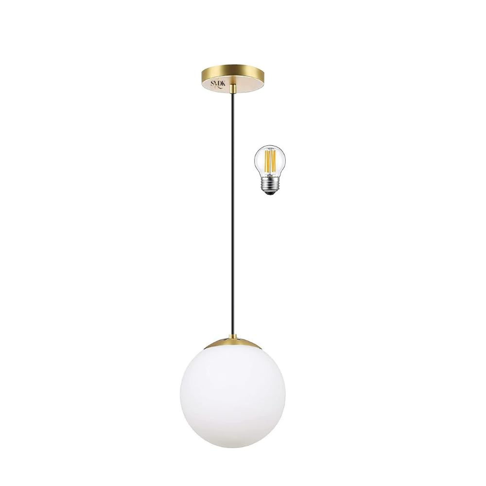 SVDK Golden Globe Hanging Pendant Light - Adjustable Height Indoor Lighting Fixture Structure and Glass Globe with E27 Bulbs-image-33