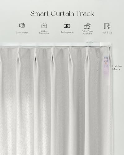 Image of Graywind Rechargeable Smart Curtains Compatible with Alexa Google Remote Control Automatic Drapes for Sliding Door Room One-Way or Split Draw Joinable Curtain Custom Width Up to 207 inch(Pure White)