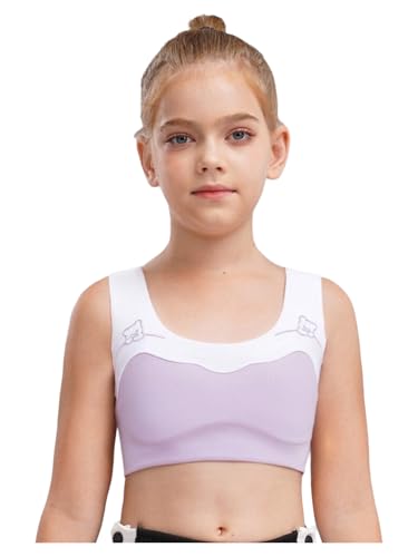 easyforever Kids Girls Color Block Seamless Training Bra Wide Straps Crop Vest Sports Bra Puberty Breathable Underwear