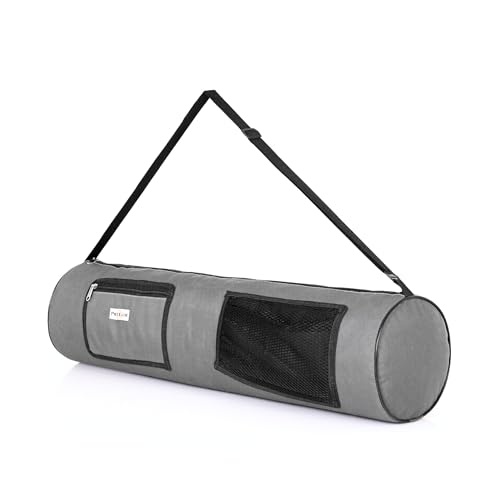 Image of Yoga Mat Cover Bag with Adjustable Shoulder Strap - Waterproof Carry Bag for 4mm to 8mm Mats - Zipper Closure (Grey Black)