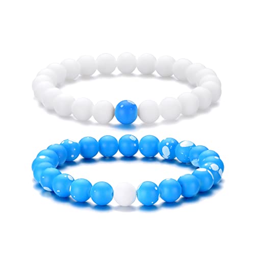Vicima Beaded Bracelets For Men And Women 8Mm Bead Stretch Bracelets Unisex Blue And White Bracelets #TOP5