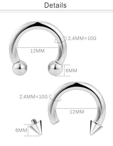 Dyknasz 2G 4G 6G 8G 10G 12G 14G 16G Circular Horseshoe Barbell Septum Rings Surgical Steel Heavy Gauges Earrings Stretching Kit Pierced Body Jewelry for Women Men 12mm 16mm2