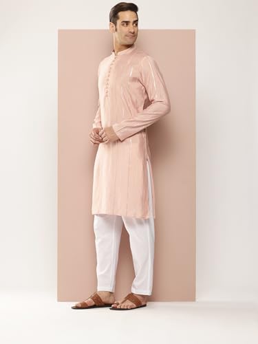 Image of See Designs Men's Long Sleeve Side Slit Chanderi Silk Sequins Mandarin Collar Kurta