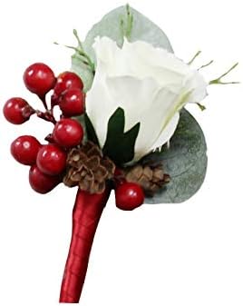Angel Isabella, LLC Winter Bouquet or Boutonniere- Perfect Keepsake Wedding Flowers Roses Pine Cone Berries Boutonniere