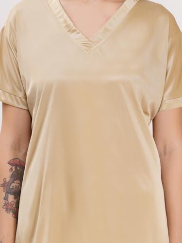 Image of Romaisa Women's Golden Satin Night Suit Set for Women - Stylish Pajama Set Sleepwear Lounge Wear Comfortable Nightwear