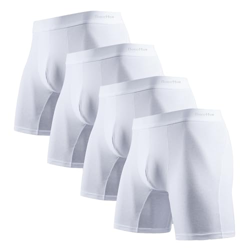 Men's Cotton Soft Boxer Briefs, Moisture Wicking & Breathable Underwear with Double Layer Pouch Support, 4 Pack