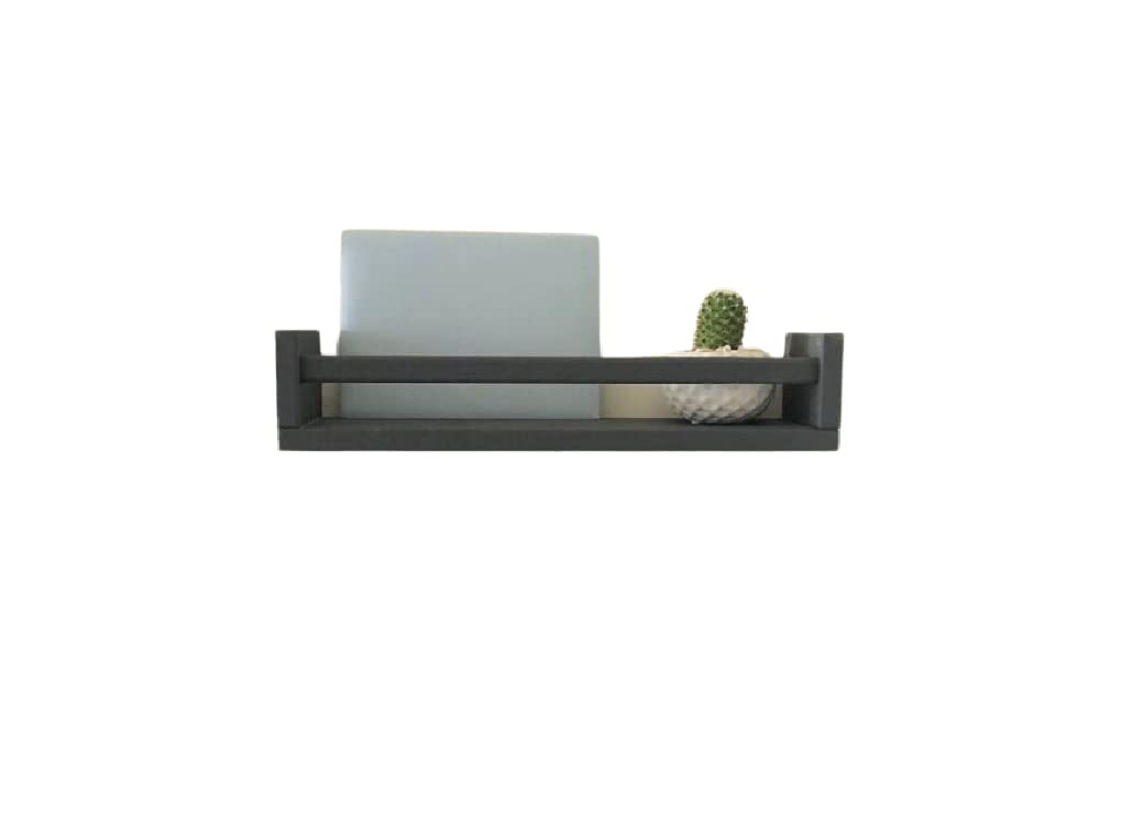 Optimal Products Spice Jar Rack Natural Wood Wooden Wall Mounted Shelves Racks Multi Use Books Shelf Kids Storage Stand Kitchen Bathroom Unit (Grey (40 x 10 x 9 cm), 1)