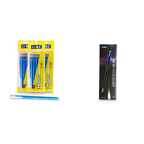 Image of Linc Ocean Classic Gel Pen, Blue, 25 pcs & Linc Pentonic Gel Pen (Pack of 10, Red Ink)