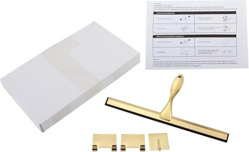 Image of 12 inch Shower Squeegee Stainless Steel Bath Squeegee for Shower Doors Bathroom Cleaner Tool Household Window Mirror Squeegee for Home Cleaning, Glass Door, Tile Wall, Car, Gold