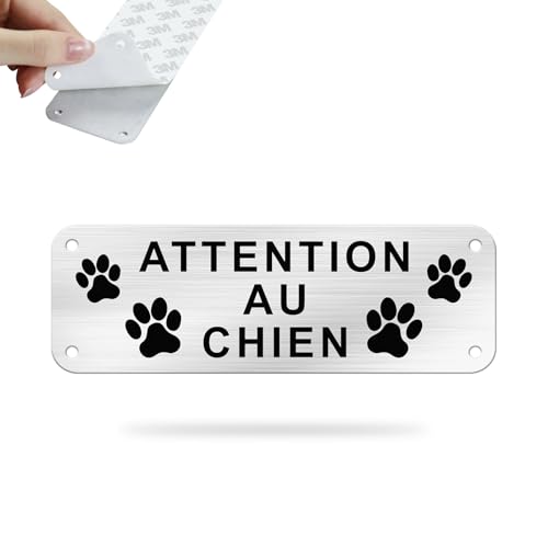 SINMAO Panneau Attention Au Chien Adhesif Métal Aluminium 15x5cm, Panneau Chien de Garde Gris...