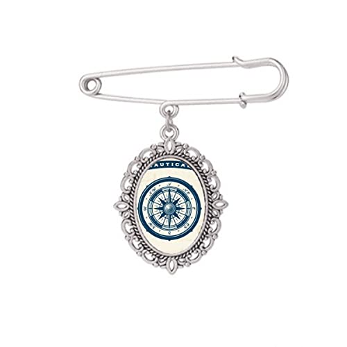 Broche militaire boussole en taille M au design ciselé pour châle et chemise