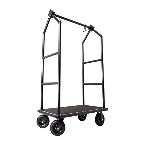 Modern Bellhop Luggage Cart - Utility Cart Wagon - Black Stainless Steel Bellman Cart w/Black Carpet & Pneumatic Wheels - Ideal for Hotels & Resorts Cover