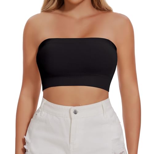 Joyshaper Damen Nahtlos Bandeau BH Trägerloser ohne Bügel Bra Tube Top Push Up Schulterfrei Crop Top Oberteil Schwarz,S