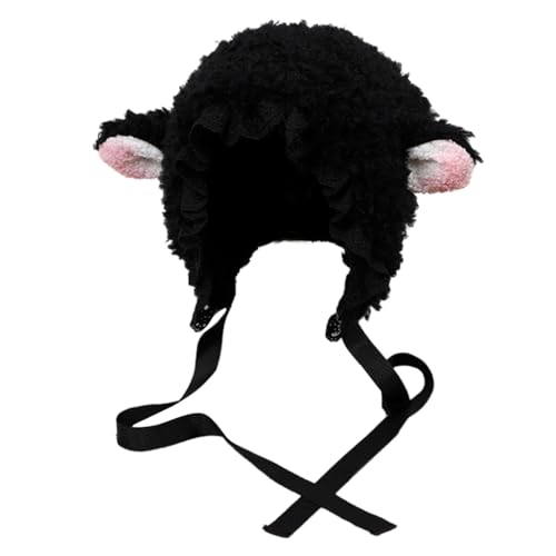 GANYKQ Soft Lamb Ears Hat Autumn And Winter Cosplayed Hat Winter Picture Props Warm Earflap Ear-Protection (black, M)