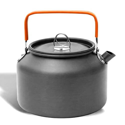 CEWROM Bouilloire de camping 1,8 l, bouilloire à thé en aluminium ultra légère avec sac de transport et poignée anti-chaleur, chauffage rapide de l'eau...
