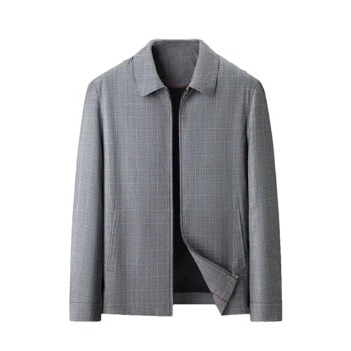 Men's Spring Fall Plaid Lapel Jacket Casual Business Zipper Coats Lapel Social Office Streetwear