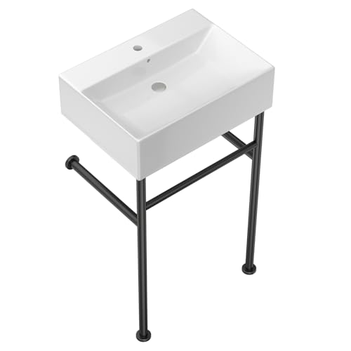 Talllor Console Bathroom Sink - 24' x 17' Black Free Standing Bracket Stainless Steel Support...