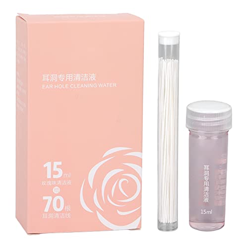 Ear Hole Cleaner, Ear Piercing Cleaner Floss, 70pcs Ear Hole Floss 15ml Earrings Hole Cleaning Solution Liquid Ear Piercing Care Tool Earring Hole Cleaner Floss Piercing Hole Cleaner