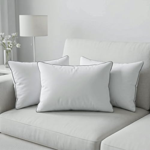 Image of AYKA Microfiber Cushion Filler Set of 3 (12x18 Inch) | Soft & Fluffy Sofa Cushions Inserts | Premium Polyester Fiber Throw Pillows for Sofa, Couch, Bed & Living Room Decor | White